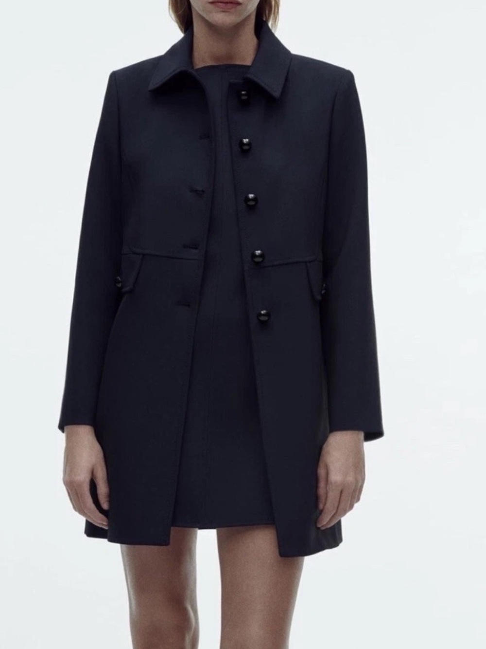 Zara Short Pocket Coat in Navy Size XS